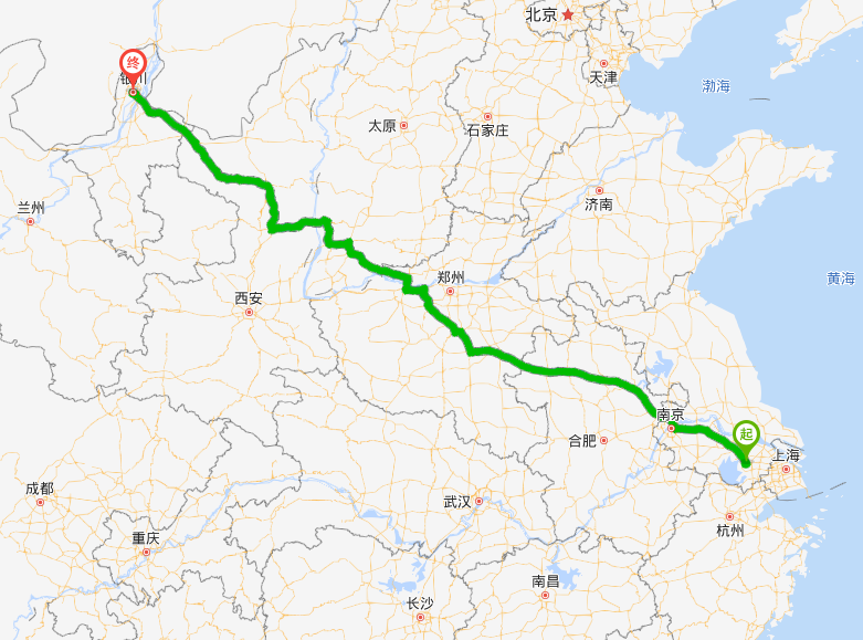 張家港到銀川物流專線行駛路線
